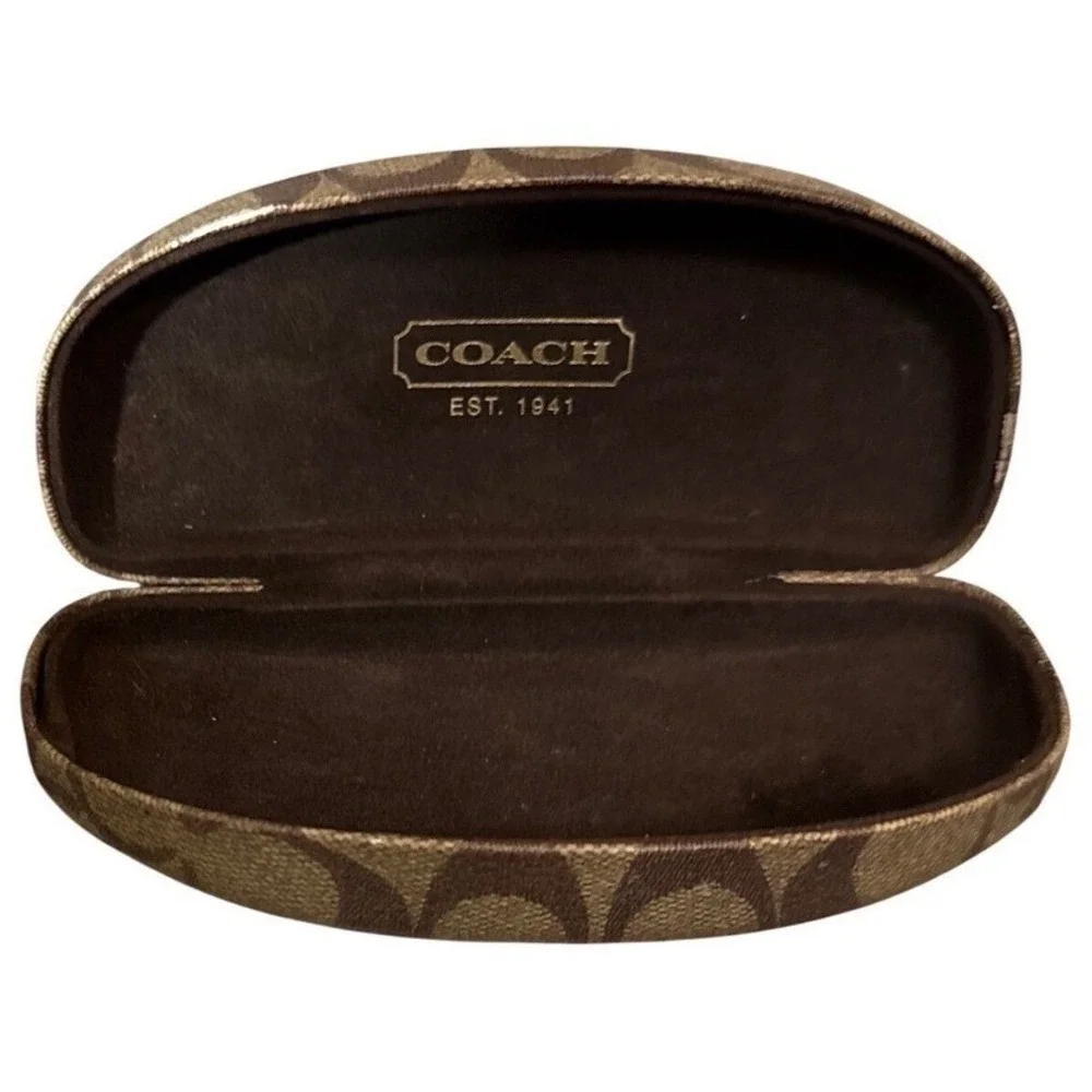 Coach Signature Monogram Brown Tan Hard Eyeglass Sunglasses Case‎ & New Cloth